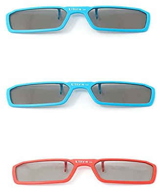 Ultra 2 Blue 1 Red Pairs 3D Clip On Glasses Passive 3D Glasses Men Women Compatible with RealD Cinemas 3D Glasses for TV Movie Glasses For Prescription Glass Wearers Circular Polorised Cinema 3D