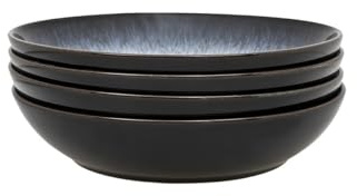 Denby - Halo Pasta Bowls Set of 4 - Reactive Glaze Dishwasher Microwave Safe Crockery 1050ml - Black, Grey Ceramic Stoneware Tableware - Chip & Crack Resistant