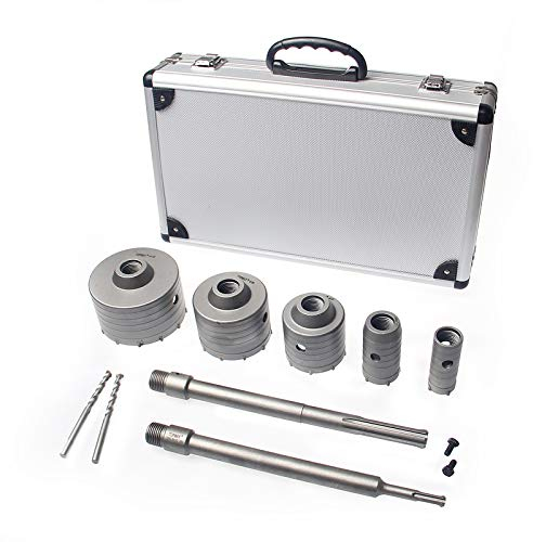 TOPWAY TCT Core Drill Bit Set 9PCs, 200mm SDS Plus Shank, Ø30mm 40mm 65mm 80mm 100mm Hollow TCT Drill Core Bit Cutter, Hole Saw Wall Concrete Cutter Drill Bit for Brick Stone Concrete Cement