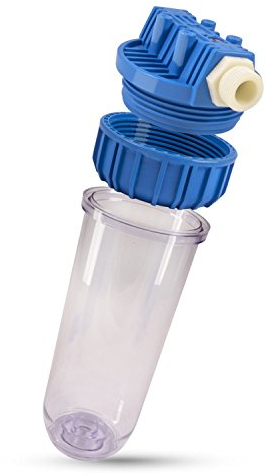 PureOne Single Filtergehäuse - Leergehäuse 10 Zoll mit 1, 3/4 oder 1/2 IG Anschluß. Brunnenwasser, Zisterne, Hauswasserwerk. Inkl. Doppelnippel und Teflonband zum Anschluss weiterer Filterstufen