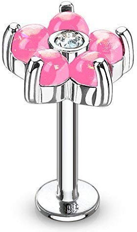 Tapsi´s Coolbodyart® Labret Monroe Lippenpiercing Chirurgenstahl 316L Glitter Opal Imitation Pink 8mm