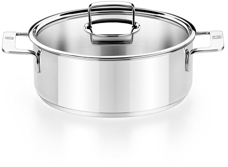 BRA COOKWARE Signature Stainless Steel Stock Pot w/Glass Lid | 8 Inch 2.4 Quart Professional Grade Cooking Pot | PFOA Free Deep Pot | All Cooktops | All Cooktops (incl. Induction) & Oven Safe