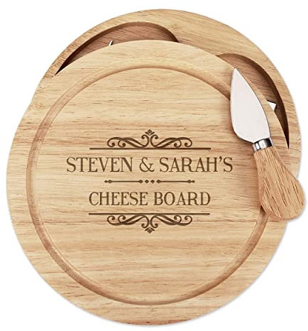 Gift Base Personalisiert Name Initialen Klassisch Holz Käsebrett Set 4 Messer