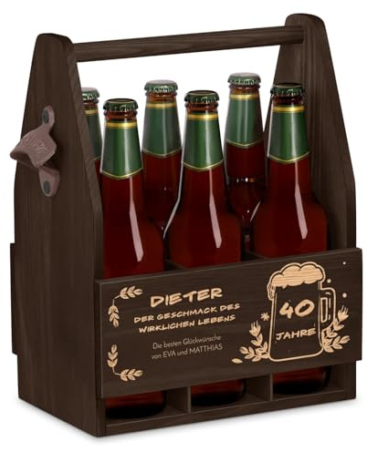Maverton Bierträger für 6 Flaschen 0,5L mit Gravur - Männerhandtasche mit Flaschenöffner - Größe: 25x17x32cm - aus Holz - personaliserte Geschenke für Männer zum Geburtstag