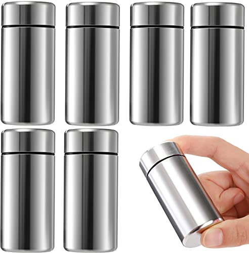 Dicunoy 6 Pack Small Storage Jars with Lids, 40ml Portable Aluminum Air Tight Storage Containers, Waterproof Mini Metal Tins, Pocket Bottles for Spices, Tea, Traveling