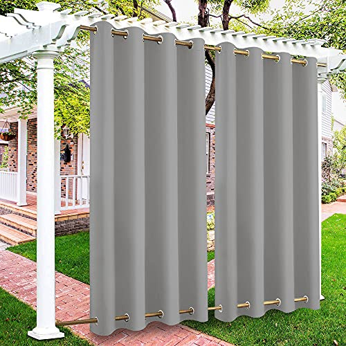 Outdoor Vorhänge Wasserdicht, Winddicht Outdoor Gardinen mit Ösen Oben und Unten, Blickdicht Vorhang UV Schutz Verdunkelungsvorhänge für Balkon Garten Hof (Hellgrau, 4 Stück/ 132 X 240 CM)