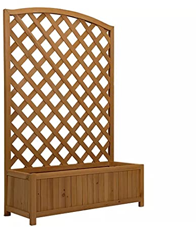 HMWD Wooden Framed Polycarbonate Cold Frame Greenhouse / Rectangular Wooden Planter With Lattice For Vines - Garden Climbing Flower Plant Pot Box With Trellis (H100 x W62 x D23 cm)