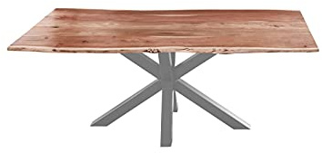 SAM Esstisch Toledo 200x100 cm Akazie Natur Baumkante Spider Silber | Baumkantentisch massiv, Akazienholz naturfarben, Esszimmertisch