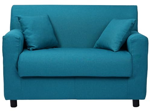 Liberoshopping Sofa 2-Sitzer Abnehmbarer Bezug aus gepolstertem Stoff mit Einer Armlehnenbreite von 118 cm (Türkis)