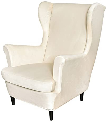 TFlower Samt Ohrensessel Husse Ohrensessel Bezug Stretch Sesselhussen Sessel Bezug Husse für Ohrensessel 1 Sitzer Stretch Sofabezug Ivory