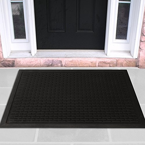 Ottomanson Waterproof Rubber Outdoor Doormat – Heavy-Duty Non-Slip Rubber Floor Mat with Ridge Scraper Pattern, All-Weather Front Door Entry Mat for Mud & Dirt Control – 24 x 36, Black