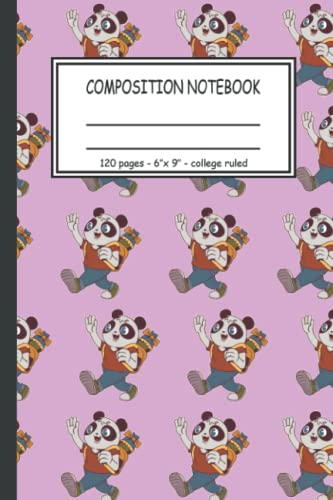 Panda with satchel composition notebook: 120 pages college ruled journal 6x9 in, a5 - to plan, organize and make notes: Get your 6x9 panda with ... gift for all bear fans and rainbow fans.