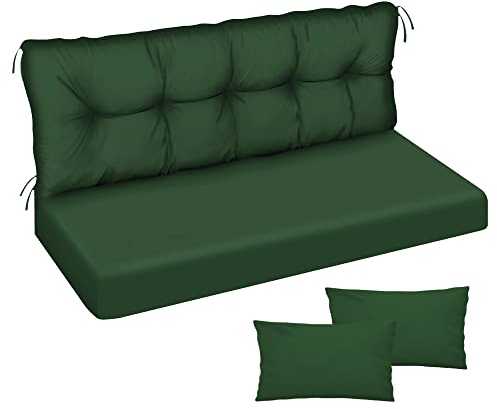 Ferocity Auflage für Hollywoodschaukel 150x50x50 Gartenbankauflage und 2 Kissen Palettenauflage Bankauflage Sitzkissen und Rückenkissen Polsterauflage Matratze Gartenpolster Glatt-Pik Grün [133]