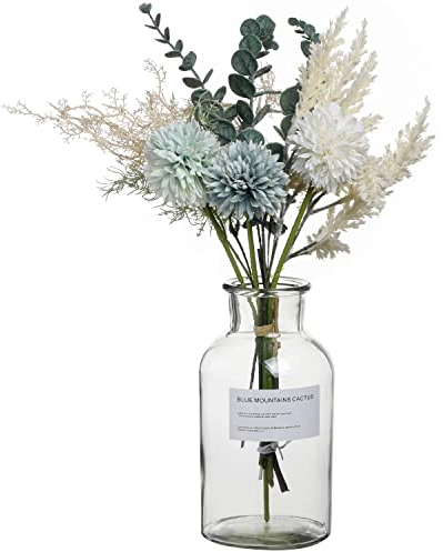 huaao Künstliche Blumen Seidenblumen Kunstblumenstrauß Chrysanthemum Eukalyptus Künstliche Pflanzen Blumenarrangements Dekoration Hochzeit Tisch Mittelstücke, Blau