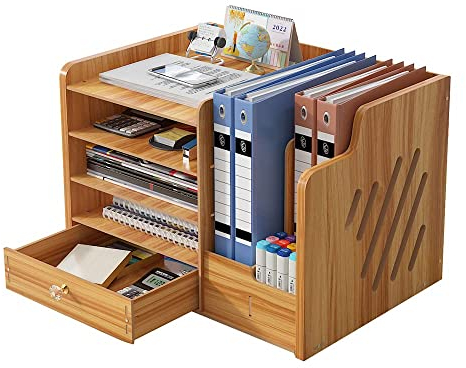 NUODWELL Schreibtisch-Organizer aus Holz, Schreibtisch-Datei-Organizer | Große Kapazität, Bürobedarf, Aktenregal für A4-Papiere, Stifte, Bücher, Briefe und Dokumente