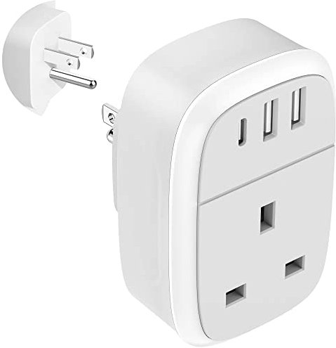 UK to US Plug Adaptor, USA Travel Adapter 32W USB C Fast Charger for American, Canada, 4 in 1 Cyzbim USBC Adapter for Phone Pad Android Samsung, Type C Plug for Thailand Mexico Colombia (Type B)