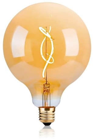 G125 /G40 Amber Glass Large Oversized Dimmable LED Edison Bulb, E26 2200K Warm White Extra Big Round Vintage Light Bulbs, 4 Watt 150LM Decorative 25Watt Globe for Bedroom Living Room Bar and cafe