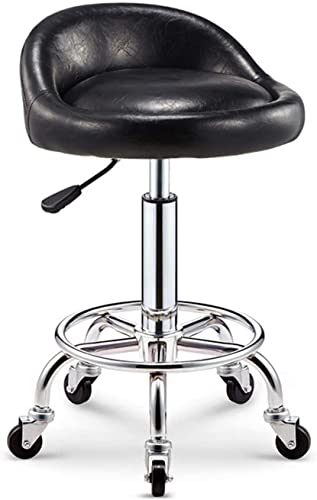 Rollhocker Hocker auf Rädern Drehbare Hebehocker aus Leder, höhenverstellbarer hydraulischer Drehhocker mit Rädern Rückenlehne, für Massage, medizinischer Home-Office-Hocker (Farbe: Braun) (Schwarz)