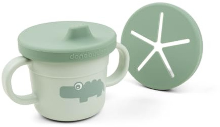 Done by Deer Gobelet à bec verseur et tasse à goûter Vert croco – Tasse anti-déversement avec couvercle en silicone souple – Durable, facile à nettoyer et parfaite pour les enfants de 6 mois
