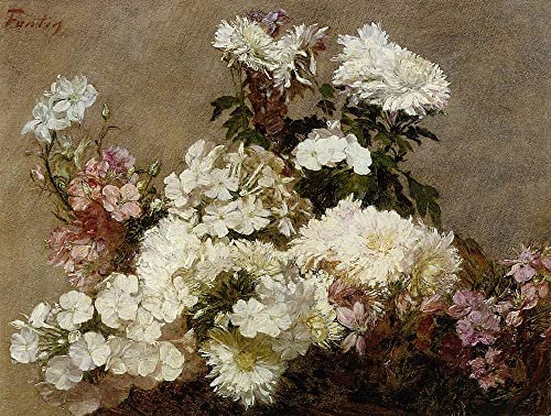 Wall Art Picture Photo on Canvas Famous White Phlox Larkspur Henri Fantin-latour for Home Decor 60x90cm