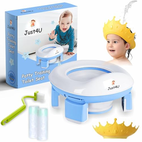Töpfchentraining WC-Sitz für Kleinkinder Jungen Mädchen - 3-in-1 Töpfchen Stuhl für Reisen Tragbar Faltbar mit Spritzschutz, Toilettenbürste, Aufbewahrungstasche, 10 Stück Töpfchen Liner & Kinder