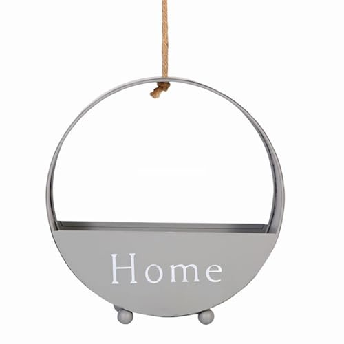 Pasdrucn Wandvasen, Metall Pflanzenaufhänger, Runder Garteneisen, Moderner Übertopf, Wand Deko für Zimmer, Balkon und Garten (Grau)
