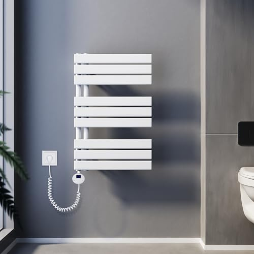 SUNXURY Badheizkörper Elektrisch mit Thermostat 762x500mm 400 Watt Weiß, Panel Handtuchhalter Elektrisch Flach Handtuchtrokner Handtuchheizkörper mit Heizstab