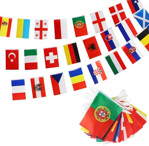 Risunpet 29.5FT/9 Meters, International Flags of the World String Flags Bunting Banner, 24 International Country Flags Bunting, World Flag Banner Hanging Pennant Decorations (L)