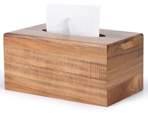 KYDIFS Taschentuchbox-Abdeckung, Akazienholz, Taschentuchbox-Halter mit herausziehbarer Unterseite, Holz-Tücherbox-Abdeckung, Würfel für Badezimmer, Schlafzimmer, Esstisch, Büro, Küche (rechteckig)