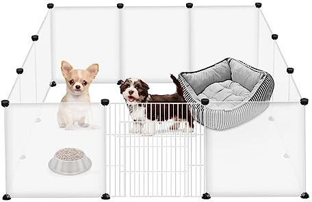 FIVMEN Recinto per Piccoli Animali Recinzione per Conigli 145x75x48 cm Rete in Plastica DIY 12 Pannelli Griglia per Box con Porte Recinto per Piccoli Animali per Conigli Criceti (Bianco)