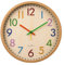 APIELE 30,5 cm Silent Lettres Colorées Enfants Horloge Murale Moderne Grain de Bois Quartz Pas de Temps Voyage Pas de Tic-tac Horloge Murale Enfants Chambre Cuisine Salon École