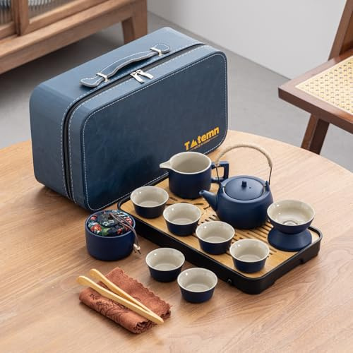 Juego de té de viaje, juego de té de cerámica portátil, juego de té chino, juegos de té para adultos, juegos de teteras, bolsa de viaje portátil, hogar, regalo, al aire libre y oficina