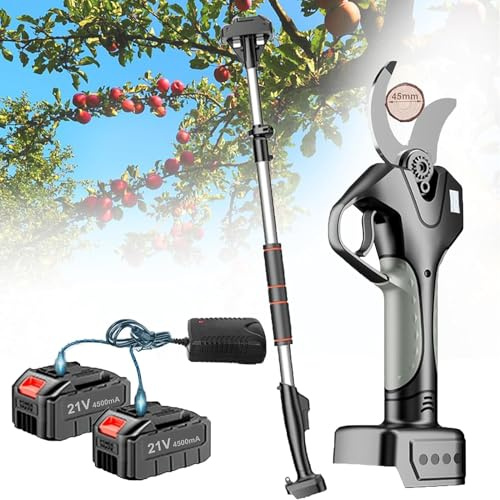 Tijeras de podar eléctricas, tijeras de podar eléctricas de jardín de 40 mm con poste telescópico de 2,1 m, tijeras de podar de largo alcance para ramas, 10-12 horas de trabajo para setos, arbustos