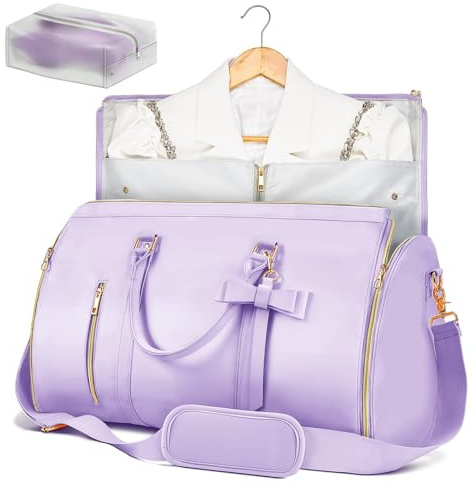 Kleidersäcke für Reisen für Damen, 2024, faltbar, 2-in-1, PU-Anzugtasche zum Aufhängen von Kleidung, Geschäftsreise, Tasche mit Kulturbeutel und Schuhfach (A-Lila)