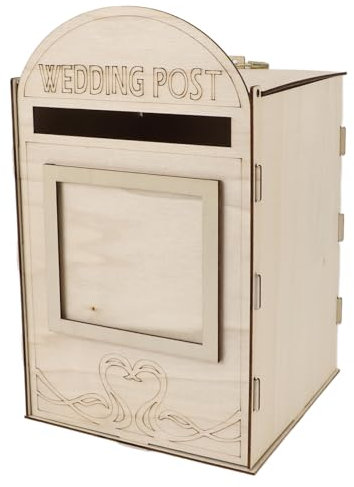 MUNEFE Hochzeitskartenbox aus Holz, Hochzeitsbriefkasten aus Holz, Vintage-Hochzeitskartenbox mit Schlossschlüssel für Hochzeitstag, Party (JM01618)