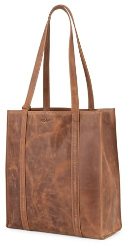 Berliner Bags Vintage Shopper Kira, stor läderaxelväska, tygväska för kvinnor – brun, Kamel