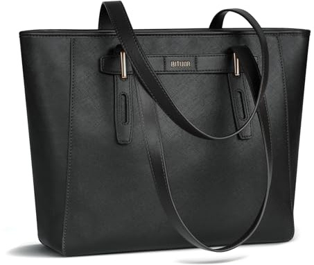 BITUOR Henkeltaschen Damen Groß Handtaschen PU Leder Tote Bag mit Laptop-Schutzschicht für Arbeit Schultertaschen für Business Büro Schwarz Arbeitstasche