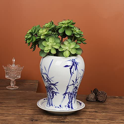 SaryEdge Jingdezhen Keramik handbemalte Blaue und weiße Porzellan-Blumentöpfe, Chinoiserie-Orchideen, spezielle Töpfe, grüne Dills, Kupfer, Geld, Gras, Schüssel, Lotusblumentöpfe,(