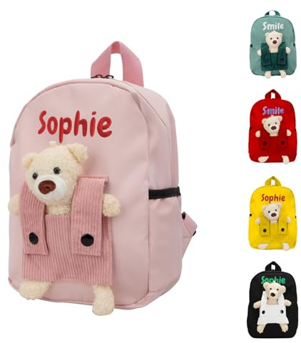Generisch Personalisierte Kinder Rucksack, Gestickt Rucksack Kleinkind Mit Namen, Kindergartenrucksack Mädchen Und Jungen Rucksack Kita Mit Herausnehmbarer Bärenpuppe Für Kindergarten Und Grundschule