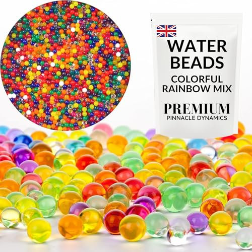 PINNACLE DYNAMICS Colorful Rainbow Mix Water Beads - 20,000 Pcs (100+ Grams) - 16mm - Biodegradable Gel Soil Beads - Decorative Water Balls for Stress Relief - Crystal Gel Balls as Vase Filler