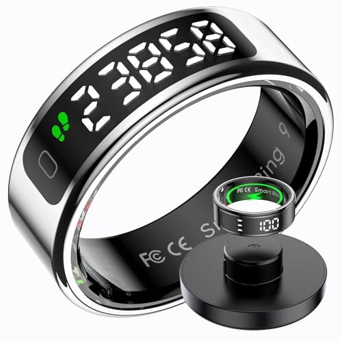 findtime Smart Ring mit Display Smartring für Herren Damen IP68 Wasserdicht Fitness Ring Tracker Android IOS Fitnessring Smarter Ring SpO2 Schlaf Pulsmesser Schrittzähler Sport