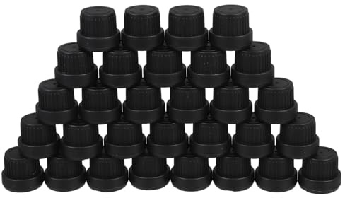 Healeved Bouchons de Flacon D'huile Essentielle 30pcs 18 Dents en Pp Noir, Facile à Utiliser, Prévention des Fuites, Compatibles Bouteilles 5-100ml pour Rangement Huiles Essentielles