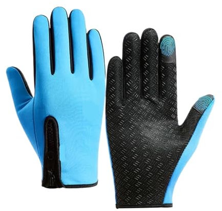 ZNJAMN Kletterhandschuhe Herren-Fahrradhandschuhe, Winter, warm, for Damen, Fahrrad, Fitnessstudio, Outdoor, Fahren, Klettern, wasserdicht, rutschfest, Thermo-Handschuhe(Classic Blue,XL)