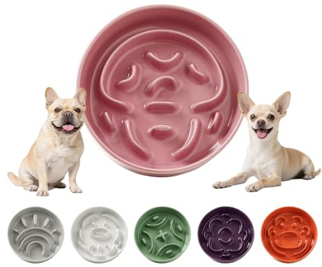 Anti-Schling-Futternapf Hund Keramik - Labyrinth Fressnapf für Trockenfutter & Nassfutter - Langsames Fressen für Kleine Hunde - 80 g - 16 cm - Rosa