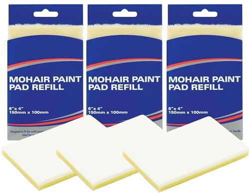 3 x Mohair Foam Paint Pad Refill - 150mm x 100mm 6 x 4 Inch Pad - Ideal For Decorating Cutting I And Edging - For Use With Click System Paint Roler Pads.