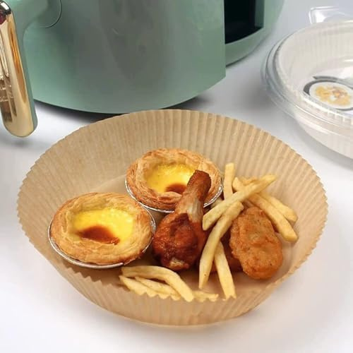 Modernique Round Air Fryer Liners, 120Pcs Disposable Parchment Paper – 6.5 Inch / 16 cm, for Ninja, Tefal, Cosori and Others – Unbleached, for Baking, Roasting or Cooking, Easy Cleanup