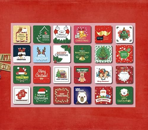 RUIYWEN 24 Stück Mini Weihnachtskarten Klein Weihnachtsgrußkarten mit 24 Umschlag für Geschenke Verpackungen Weihnachten Dekoration (24 Designs, 7x7cm, Set A)