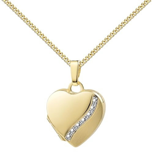 Herz Medaillon 333 bicolor Gold 8 Karat Herz-Amulett für 2 Bilder zum Öffnen für Damen mit Halskette oder ohne Kette wählbar
