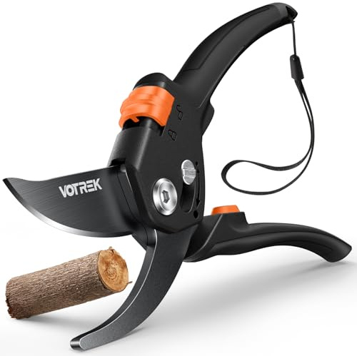 VOTREK Tijeras de Poda Bypass Pro 21,5 cm – Para Manos Débiles con Ajuste Continuo, Hojas SK5 & Muelle Sellado. Las Tijeras de Jardinería Profesionales para Rosales y Frutales – Un Regalo Ideal