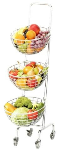 AMULONG Serving Trolley Carrello Cucina Cestino Portafrutta E Verdura A 3 Livelli Con Ruote For Riporre Gli Oggetti Da Cucina Dipensa o Bar